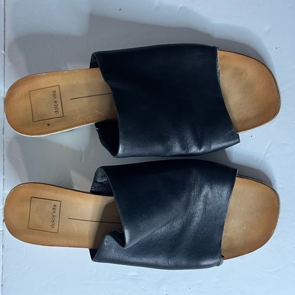 Dolce Vita Women’s Black Leather Slide Sandals, Size 7.5M, Block Heel - Picture 2 of 9